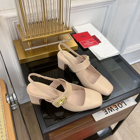 MARY-JANE VLOGO LOCKER SLINGBACK PUMPS BEIGE TAN SHEEPSKIN 60 MM - 35