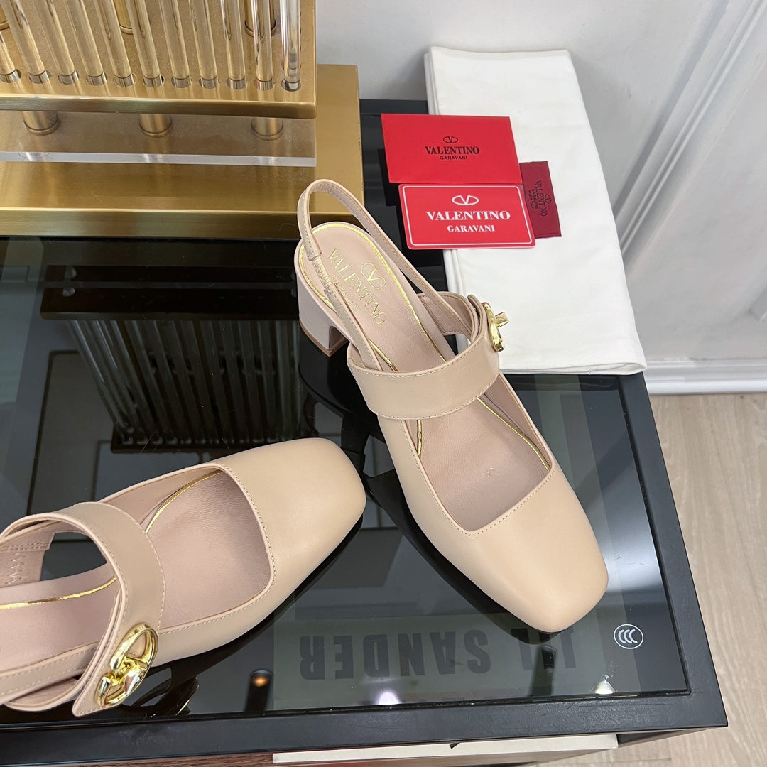 MARY-JANE VLOGO LOCKER SLINGBACK PUMPS BEIGE TAN SHEEPSKIN 60 MM - 35