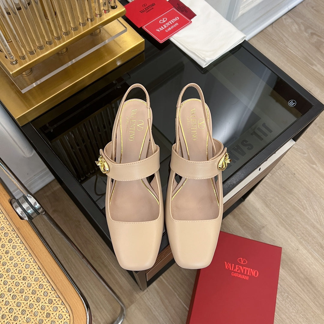 MARY-JANE VLOGO LOCKER SLINGBACK PUMPS BEIGE TAN SHEEPSKIN 60 MM - 35