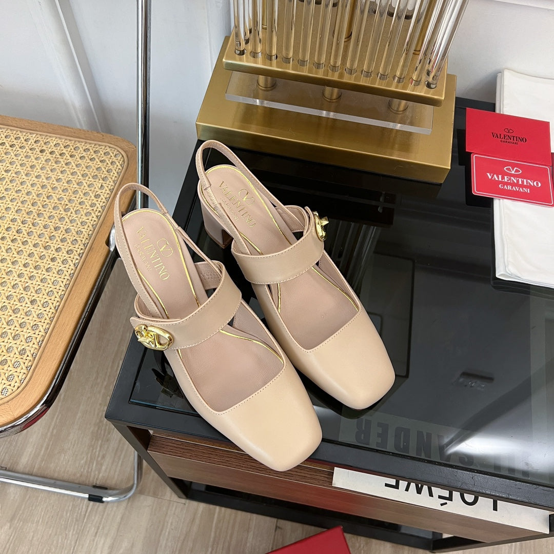 MARY-JANE VLOGO LOCKER SLINGBACK PUMPS BEIGE TAN SHEEPSKIN 60 MM - 35