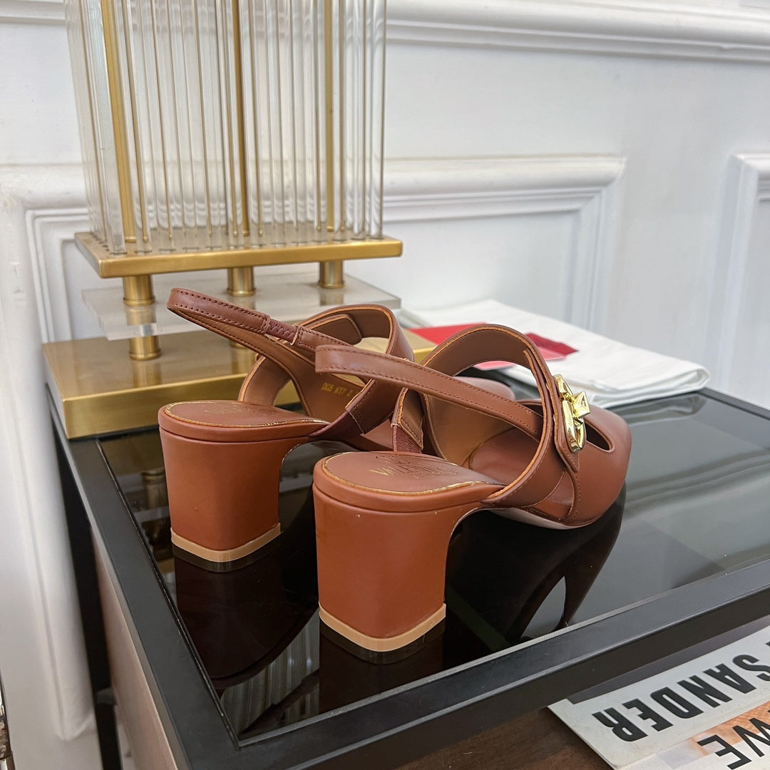 VLTN HIGH SANDAL 60MM IN BROWN CALFSKIN - 35
