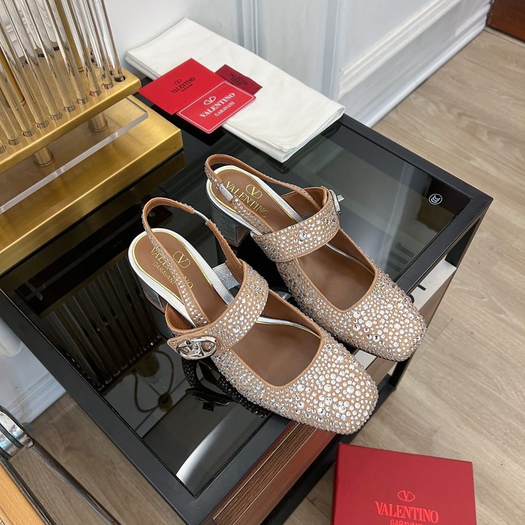 MARY-JANE VLOGO LOCKER SLINGBACK PUMPS CHOCOLATE BROWN SHEEPSKIN WITH 60MM CRYSTALS - 35