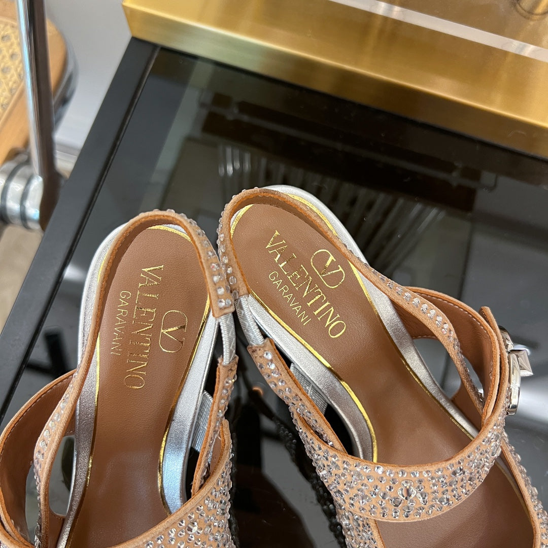 MARY-JANE VLOGO LOCKER SLINGBACK PUMPS CHOCOLATE BROWN SHEEPSKIN WITH 60MM CRYSTALS - 35
