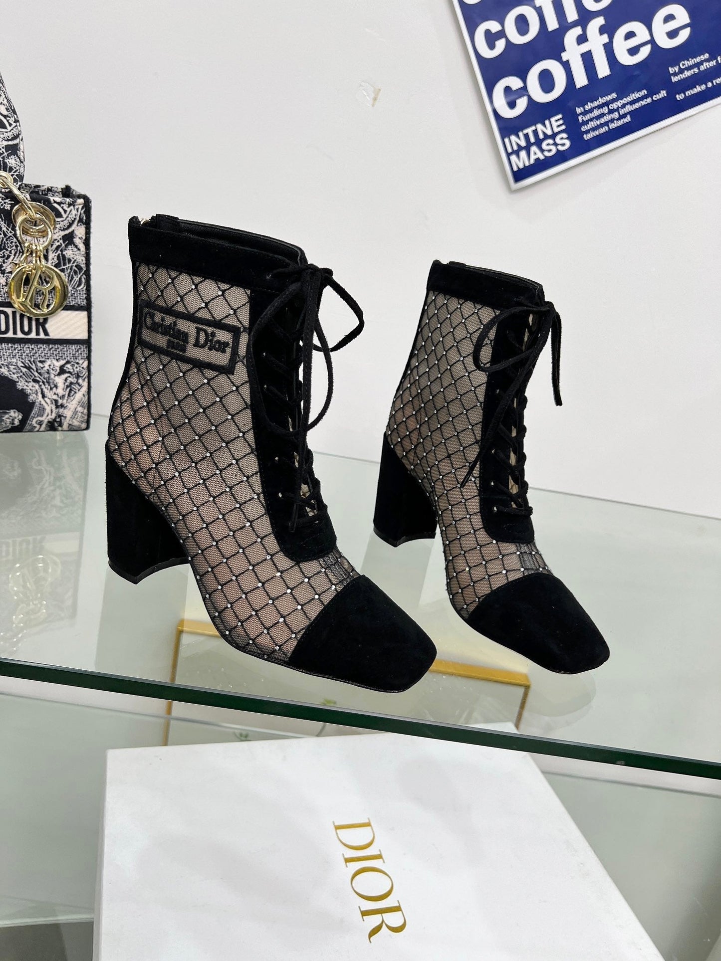 NAUGHTILY-D HEELED ANKLE BOOT IN BLACK EMBROIDERED MESH AND SUEDE 8 CM - 34