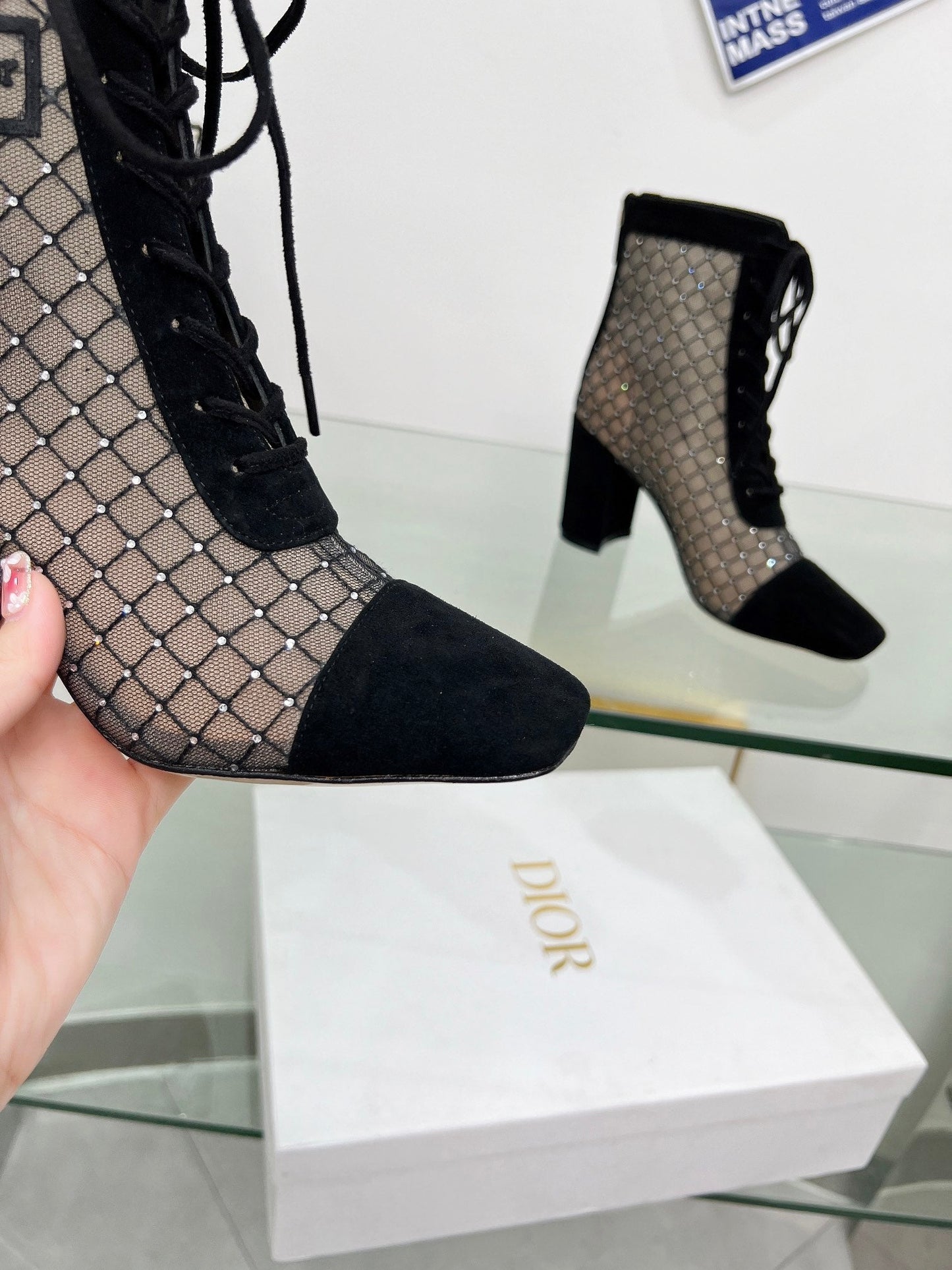 NAUGHTILY-D HEELED ANKLE BOOT IN BLACK EMBROIDERED MESH AND SUEDE 8 CM - 34