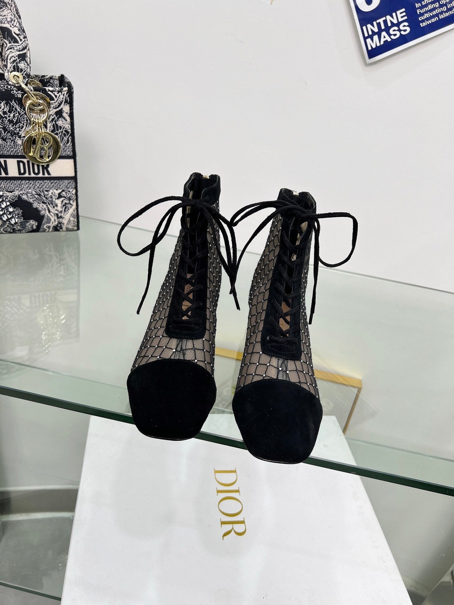 NAUGHTILY-D HEELED ANKLE BOOT IN BLACK EMBROIDERED MESH AND SUEDE 35 MM - 34