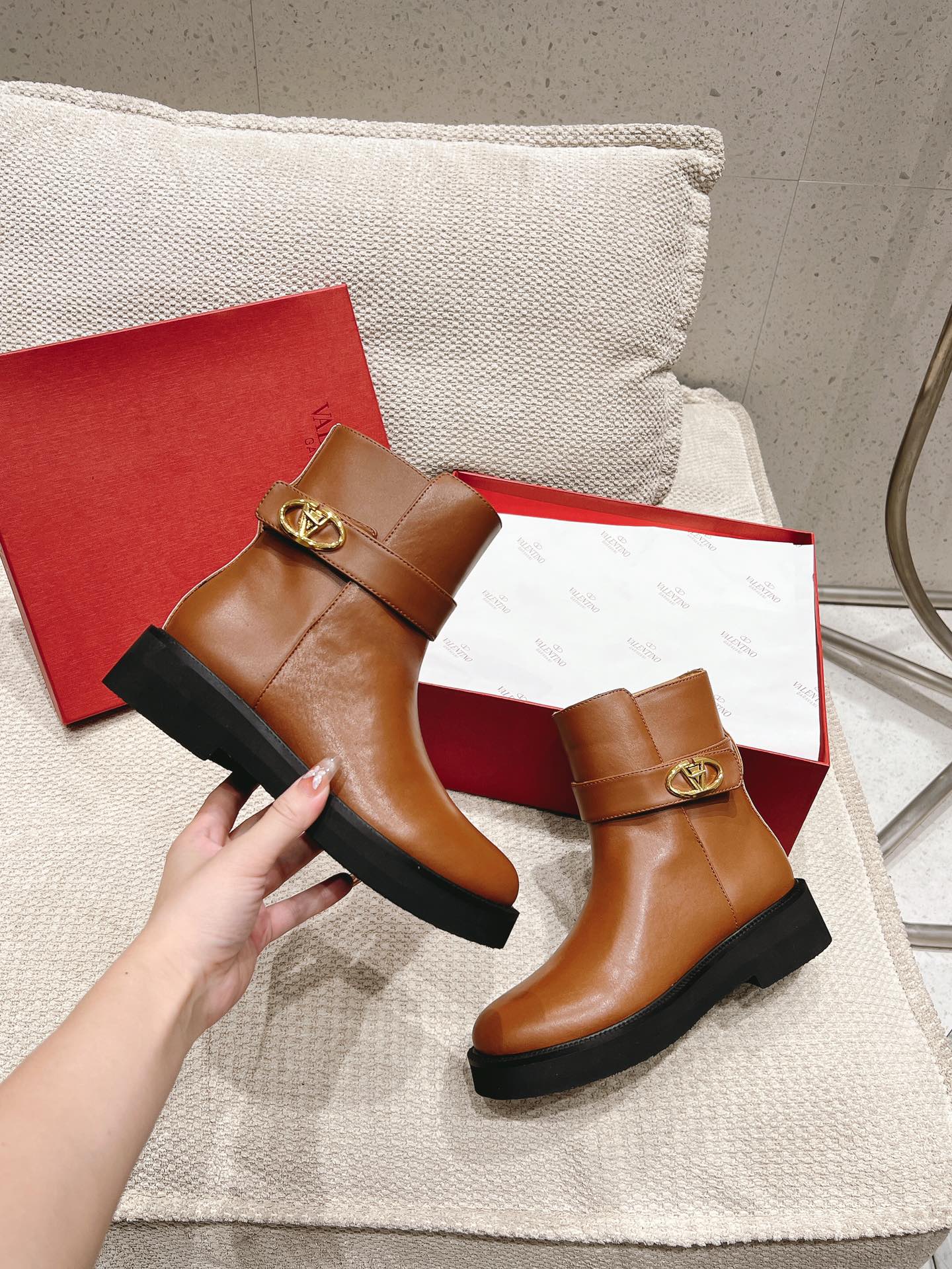 VLOGO LOCKER BRONZE BROWN CALFSKIN ANKLE BOOT 40MM - 35