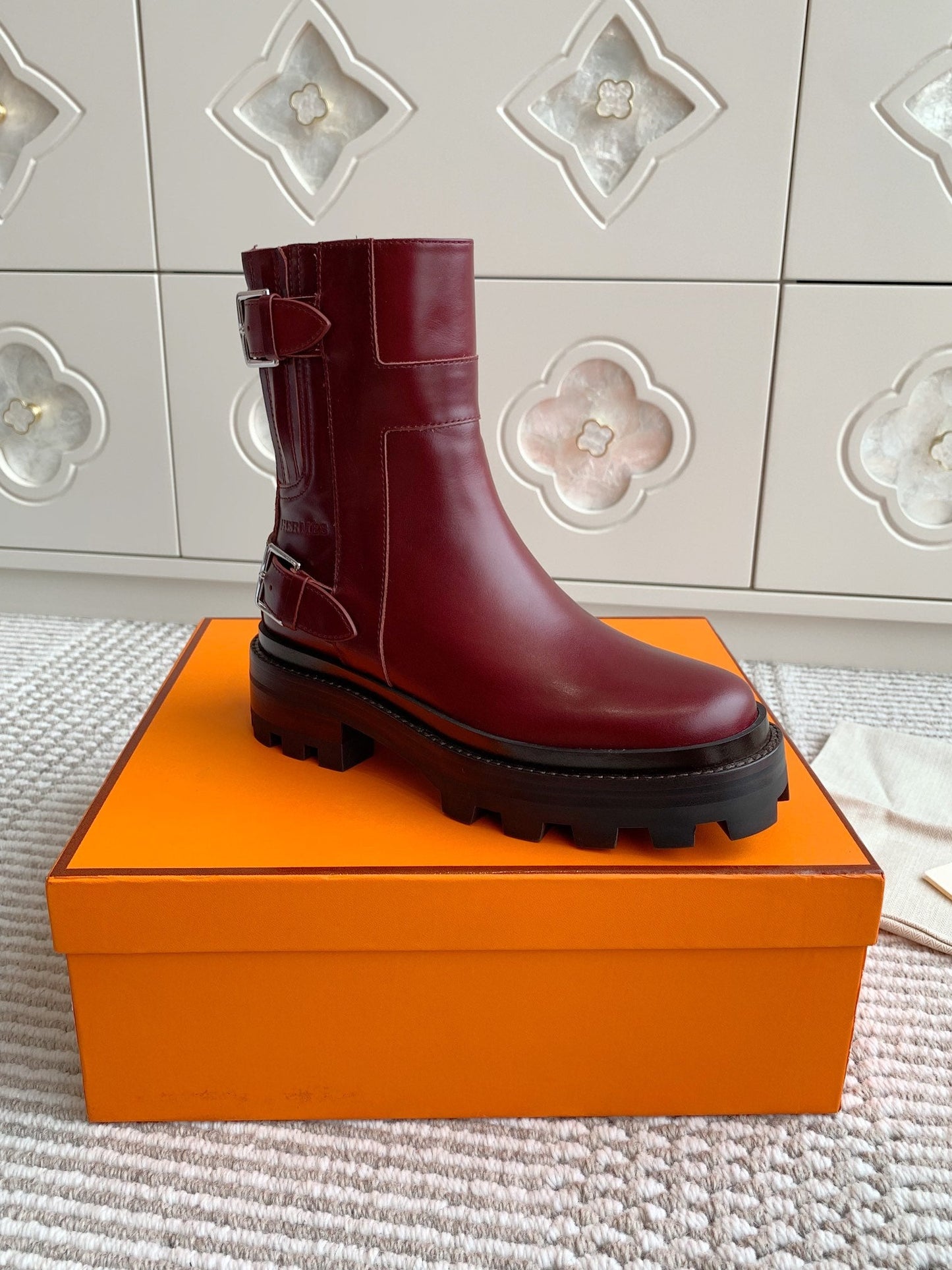 JAIME ANKLE BOOT IN BURGUNDY RED CALFSKIN - 35