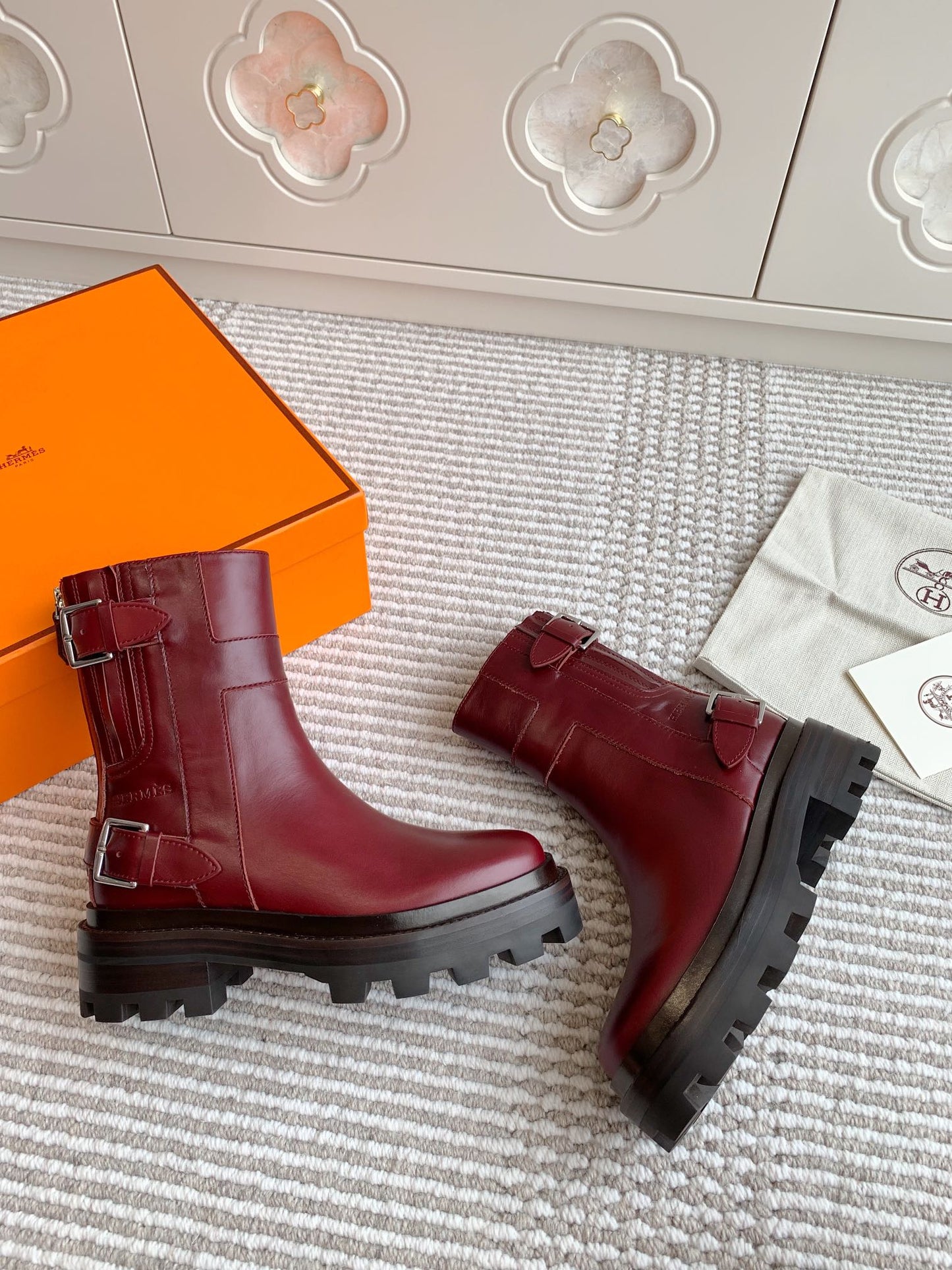 JAIME ANKLE BOOT IN BURGUNDY RED CALFSKIN - 35