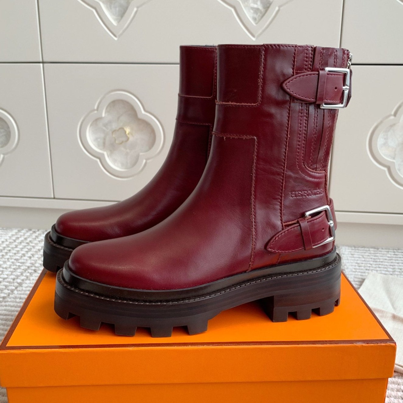 JAIME ANKLE BOOT IN BURGUNDY RED CALFSKIN - 35