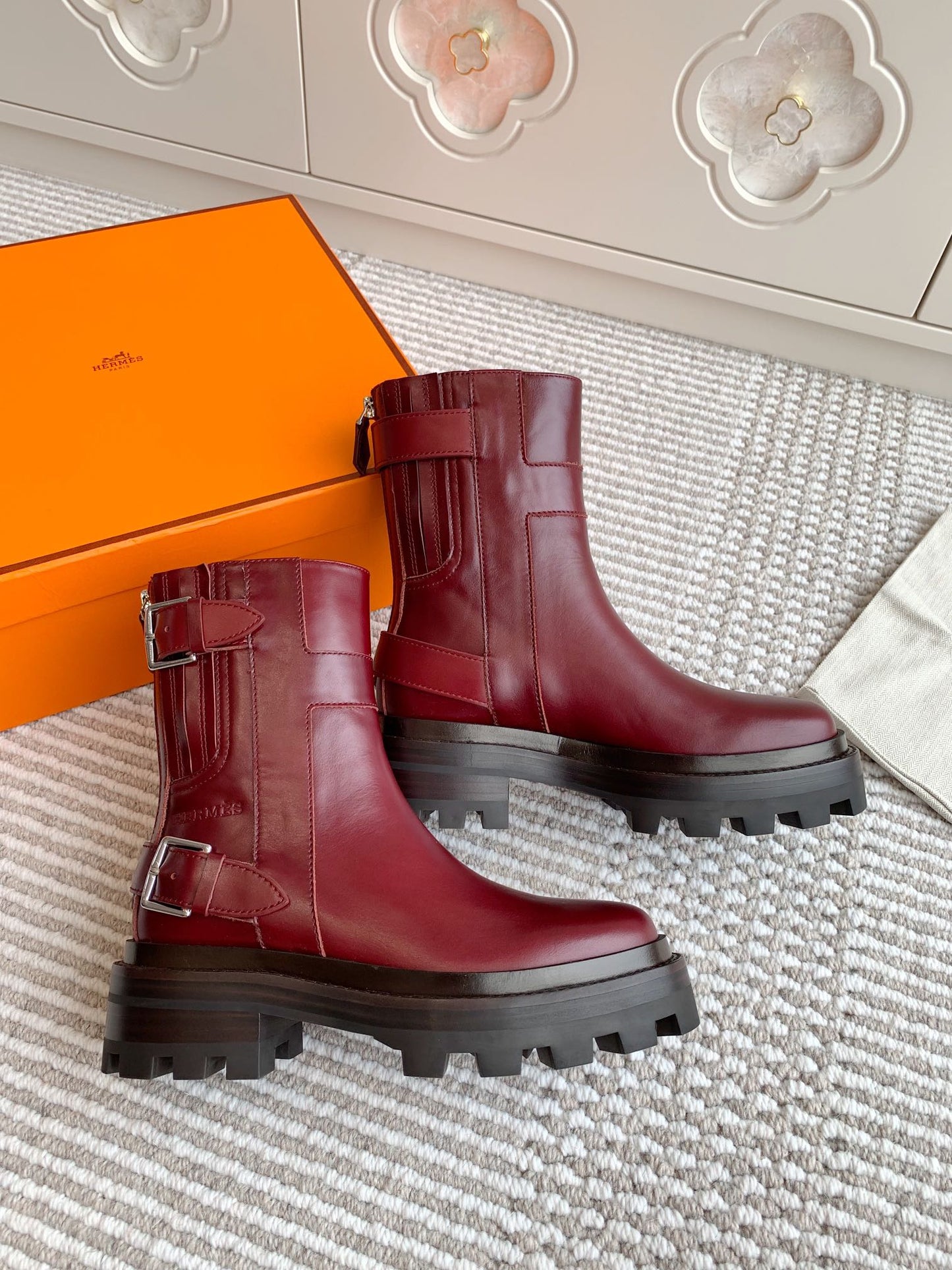 JAIME ANKLE BOOT IN BURGUNDY RED CALFSKIN - 35