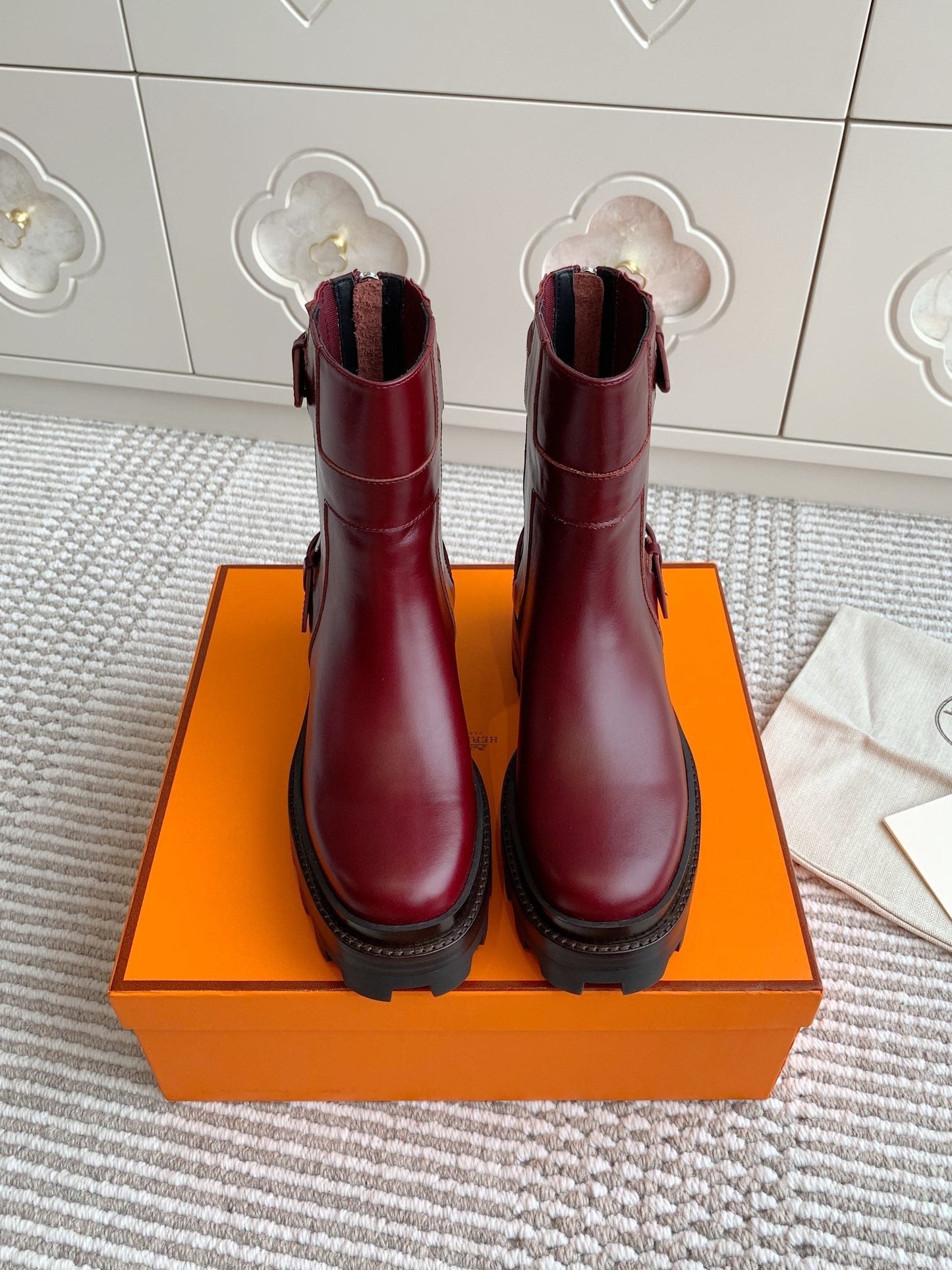 JAIME ANKLE BOOT IN BURGUNDY RED CALFSKIN - 35