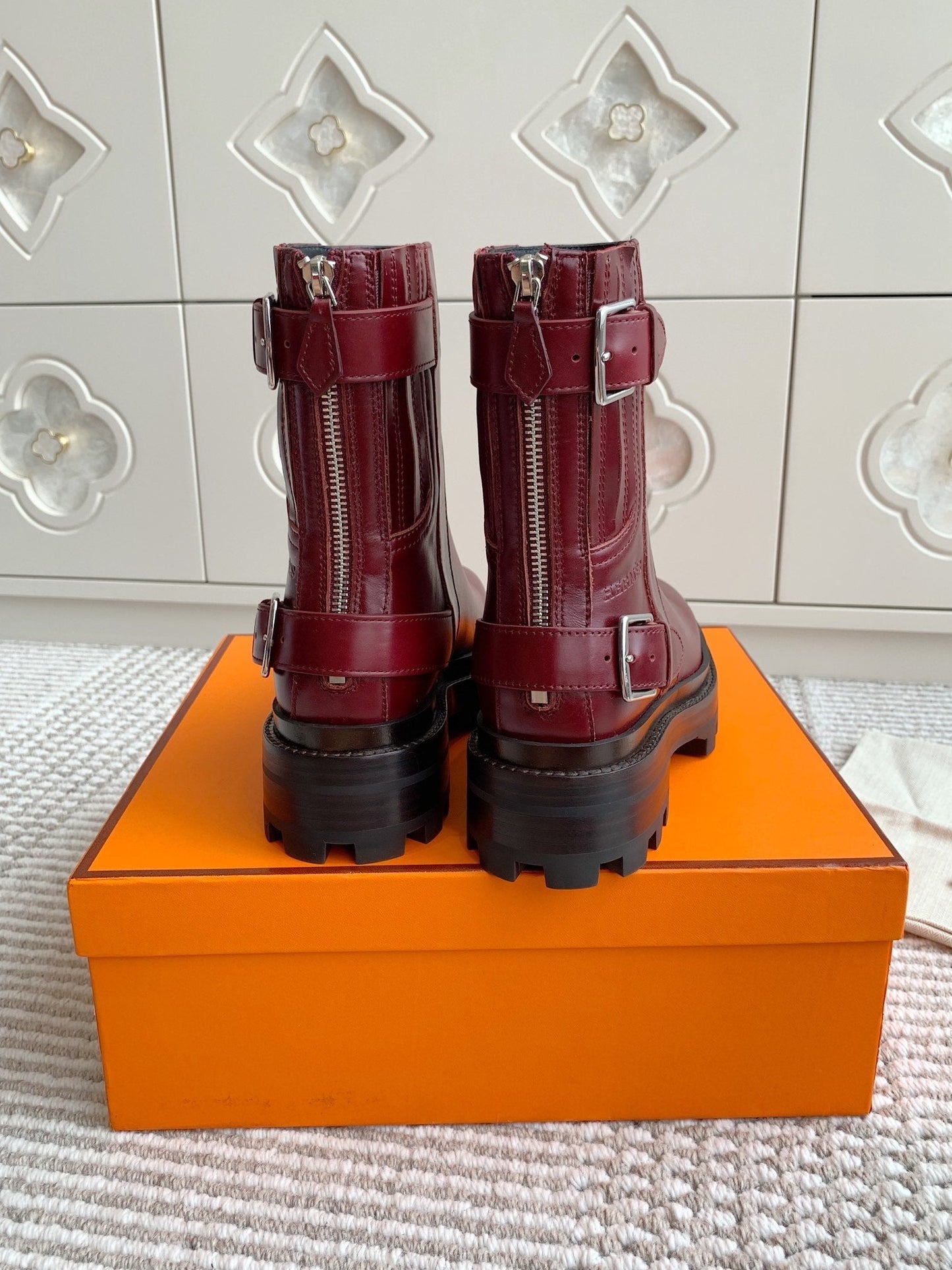 JAIME ANKLE BOOT IN BURGUNDY RED CALFSKIN - 35
