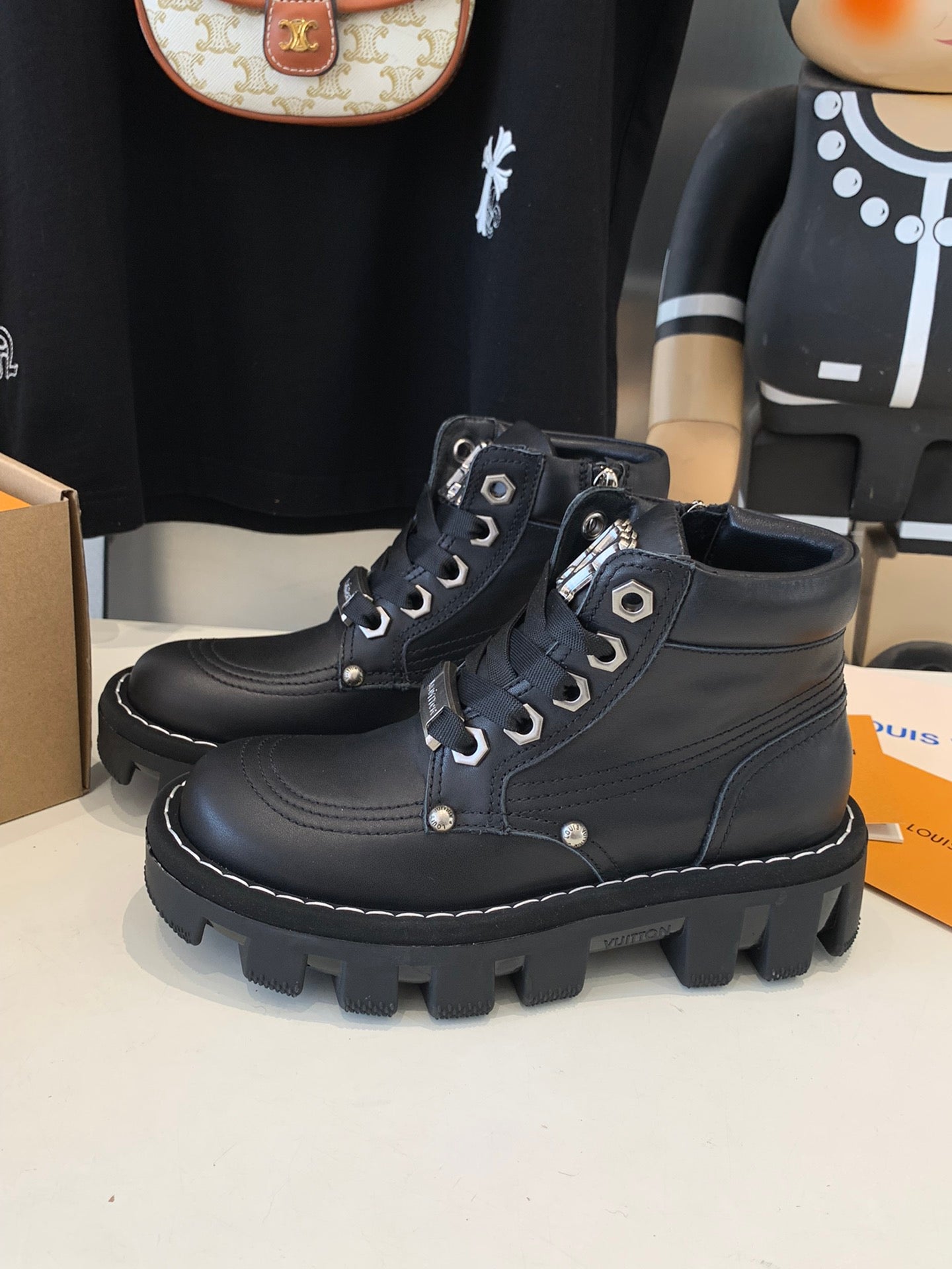 LV CHECKER ANKLE BOOT IN BLACK CALFSKIN - 35