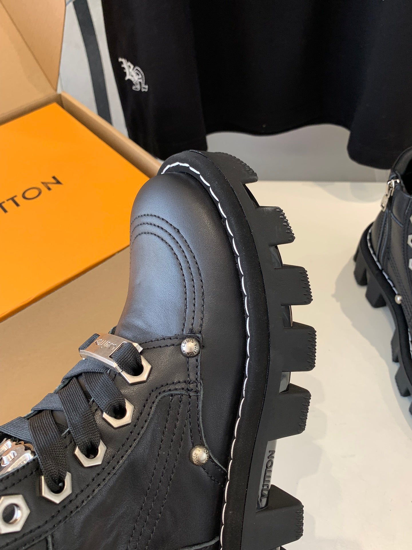 LV CHECKER ANKLE BOOT IN BLACK CALFSKIN - 35