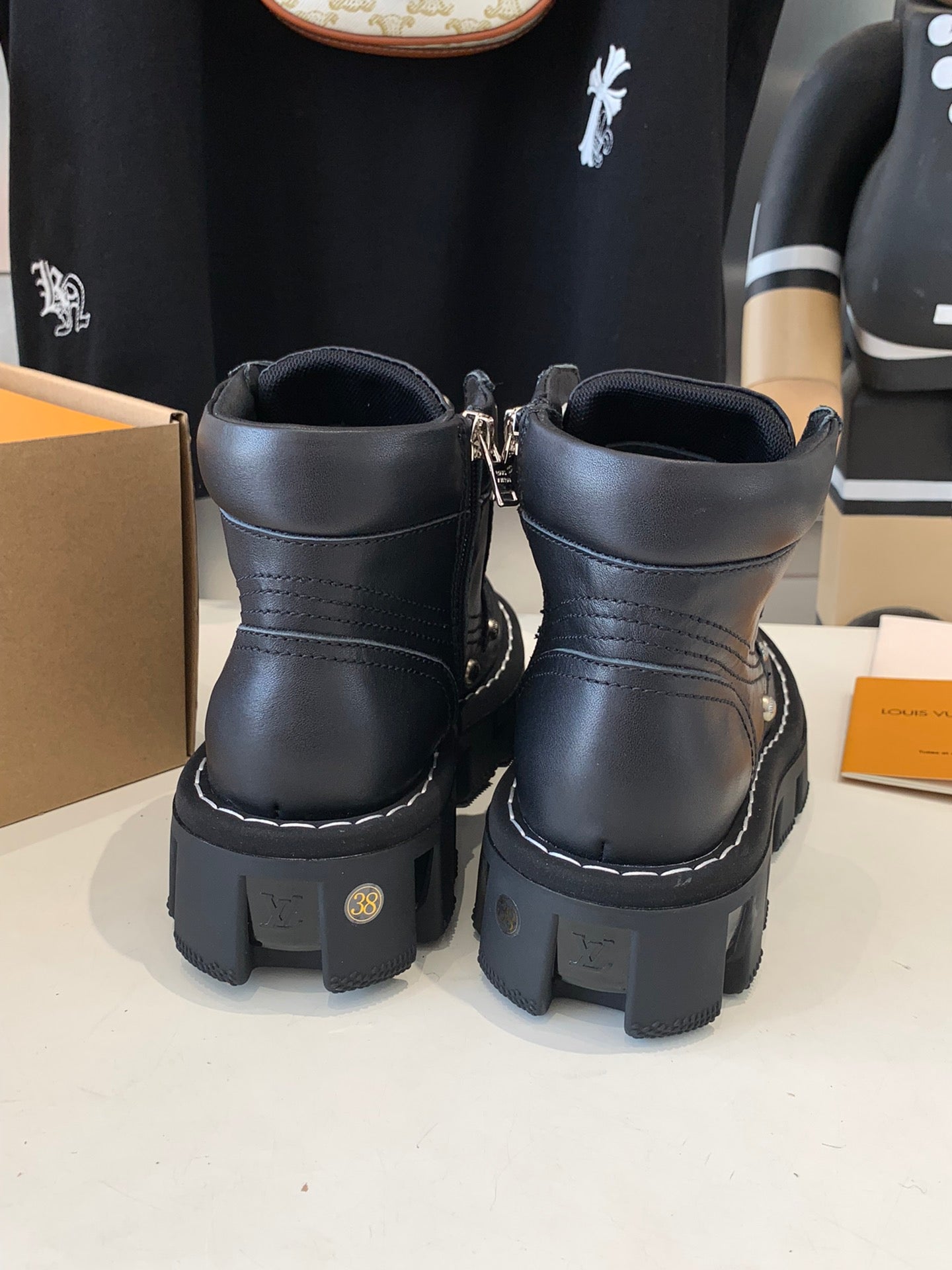 LV CHECKER ANKLE BOOT IN BLACK CALFSKIN - 35