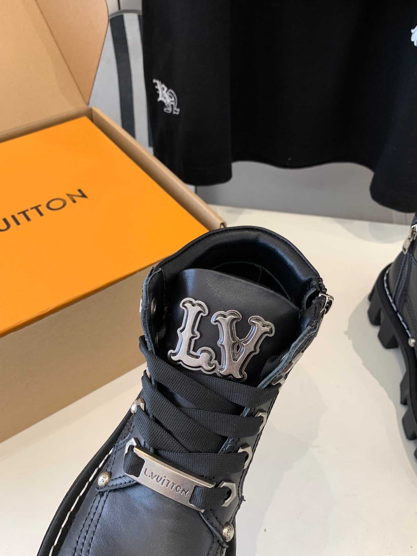 LV CHECKER ANKLE BOOT IN BLACK CALFSKIN - 35