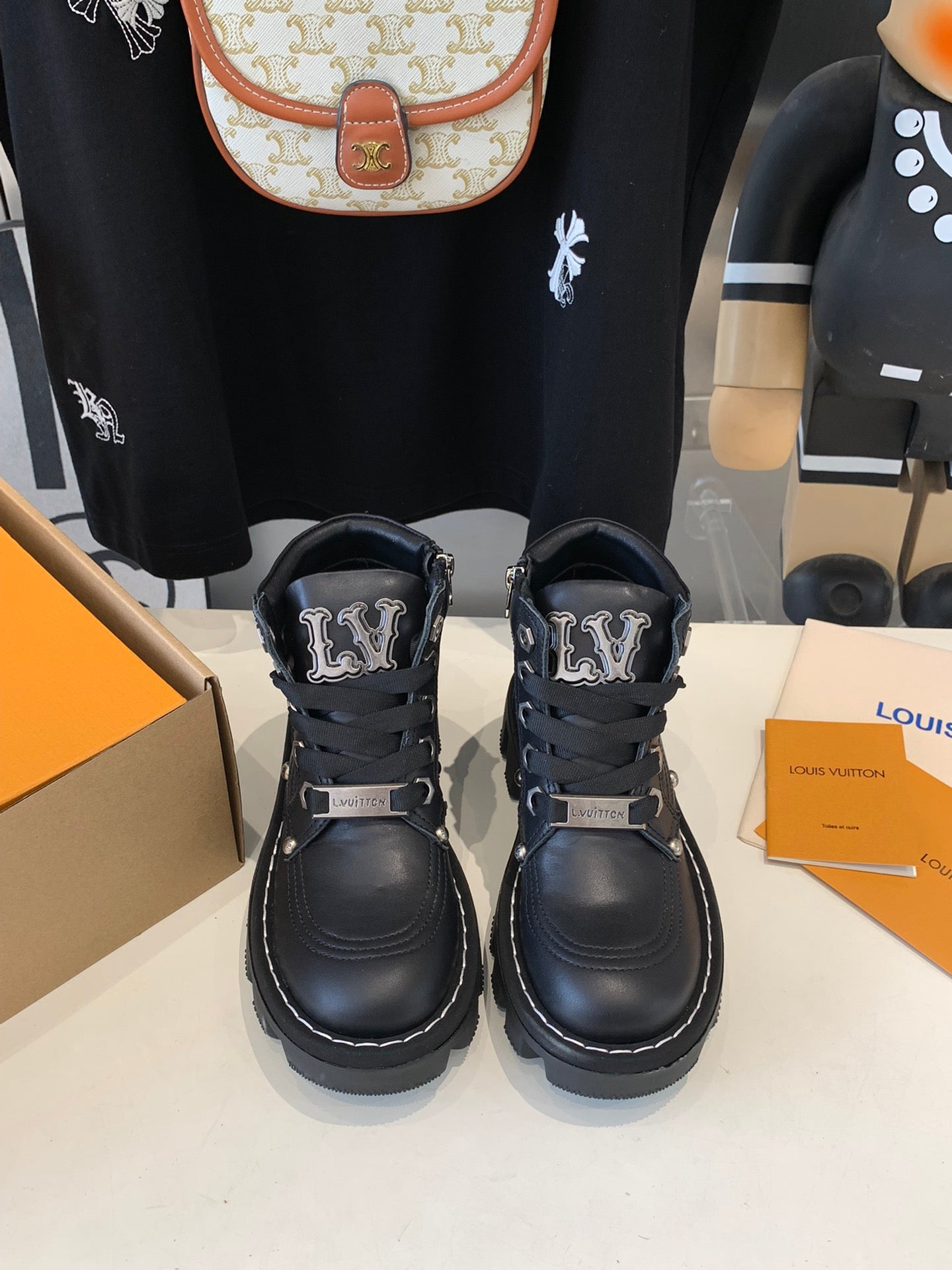 LV CHECKER ANKLE BOOT IN BLACK CALFSKIN - 35