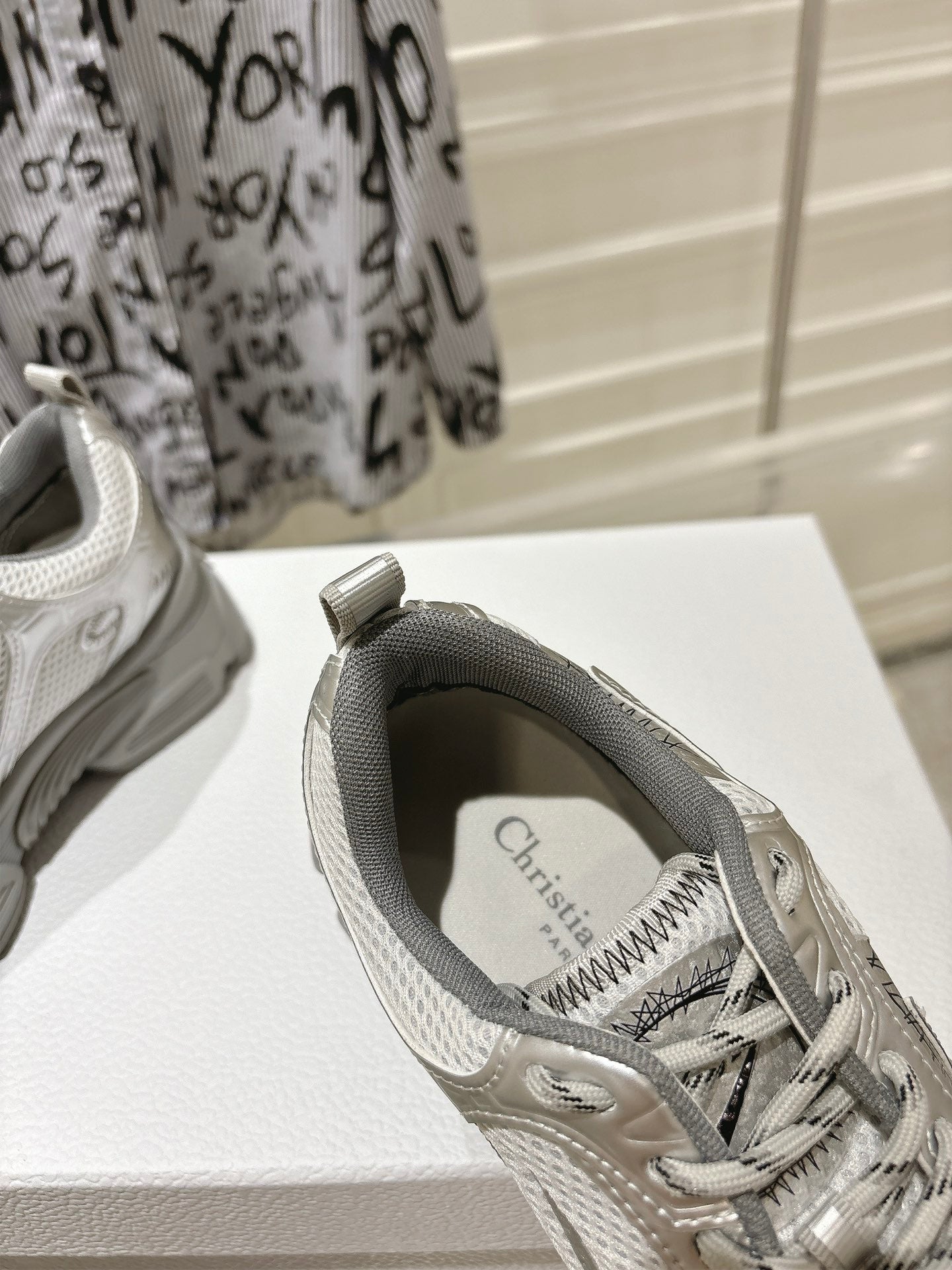 DIOR 25S CHRONO SNEAKER 45MM IN MESH WITH SILVER CALFSKIN - 35
