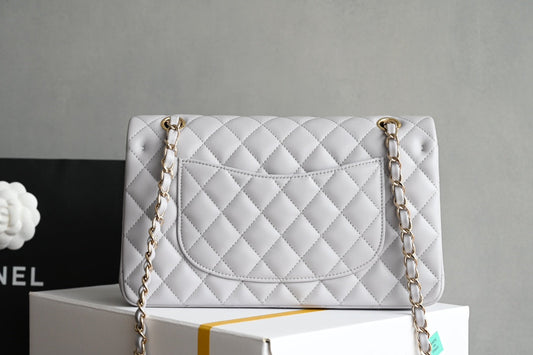 CHANEL 25S СУМКА FLAP BAG 25.5 СМ ЗІ СВІТЛО-СІРОЇ ОВЕЧОЇ ШКІРИ