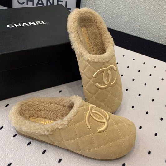 FLAT MULE IN TORTILLA BROWN SUEDE AND LAMB FUR LINING - 35
