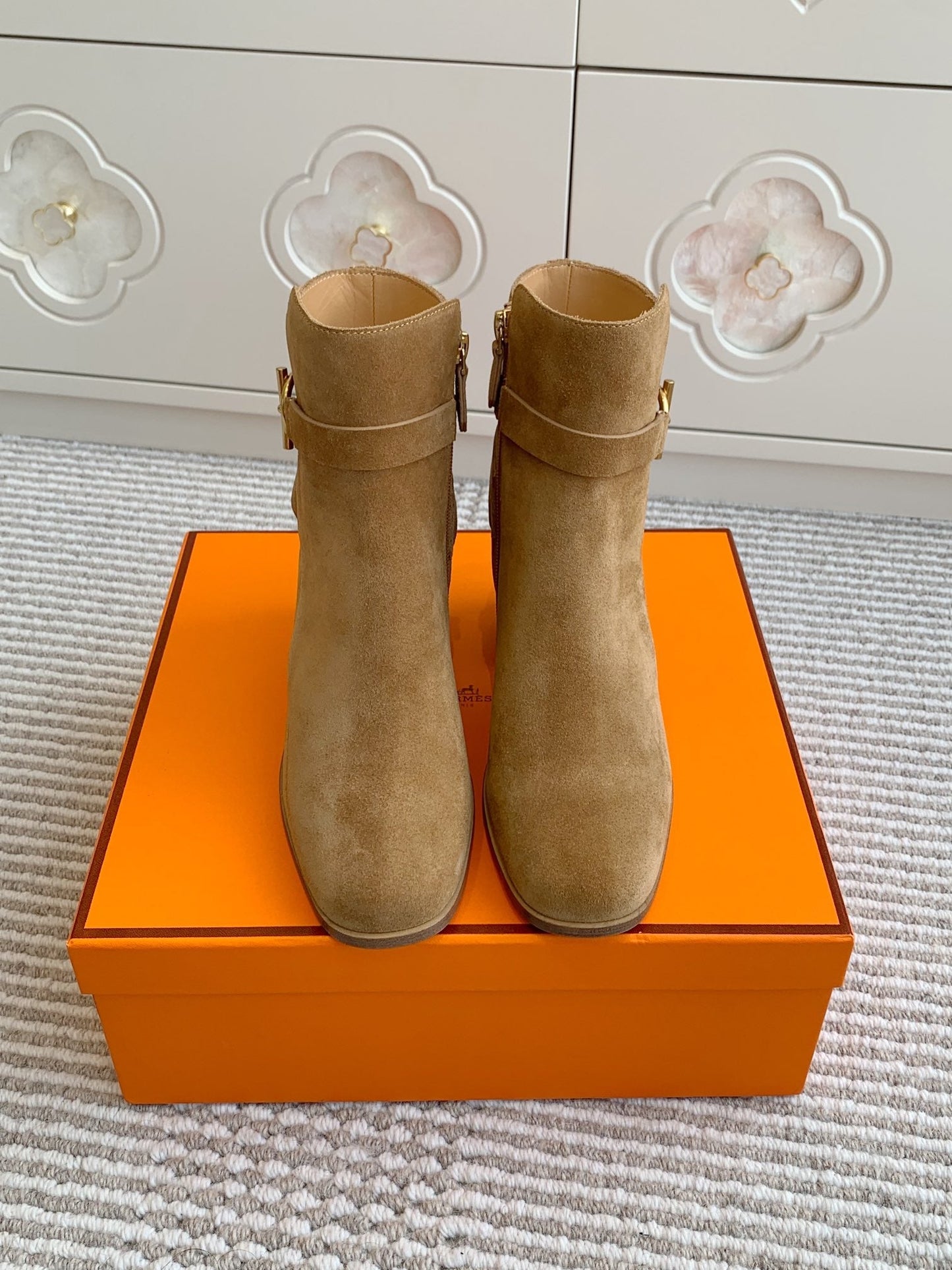 HM 25S ANKLE BOOTS 50 MM IN BROWN SUEDE WITH GOLD HARDWARE - 35