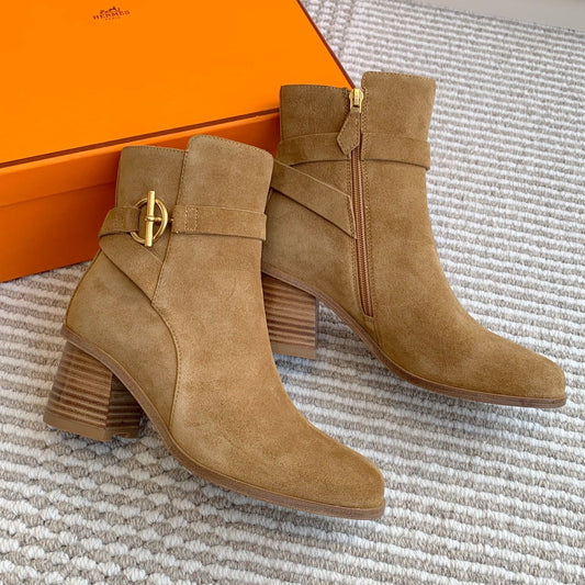 HM 25S ANKLE BOOTS 50 MM IN BROWN SUEDE WITH GOLD HARDWARE - 35