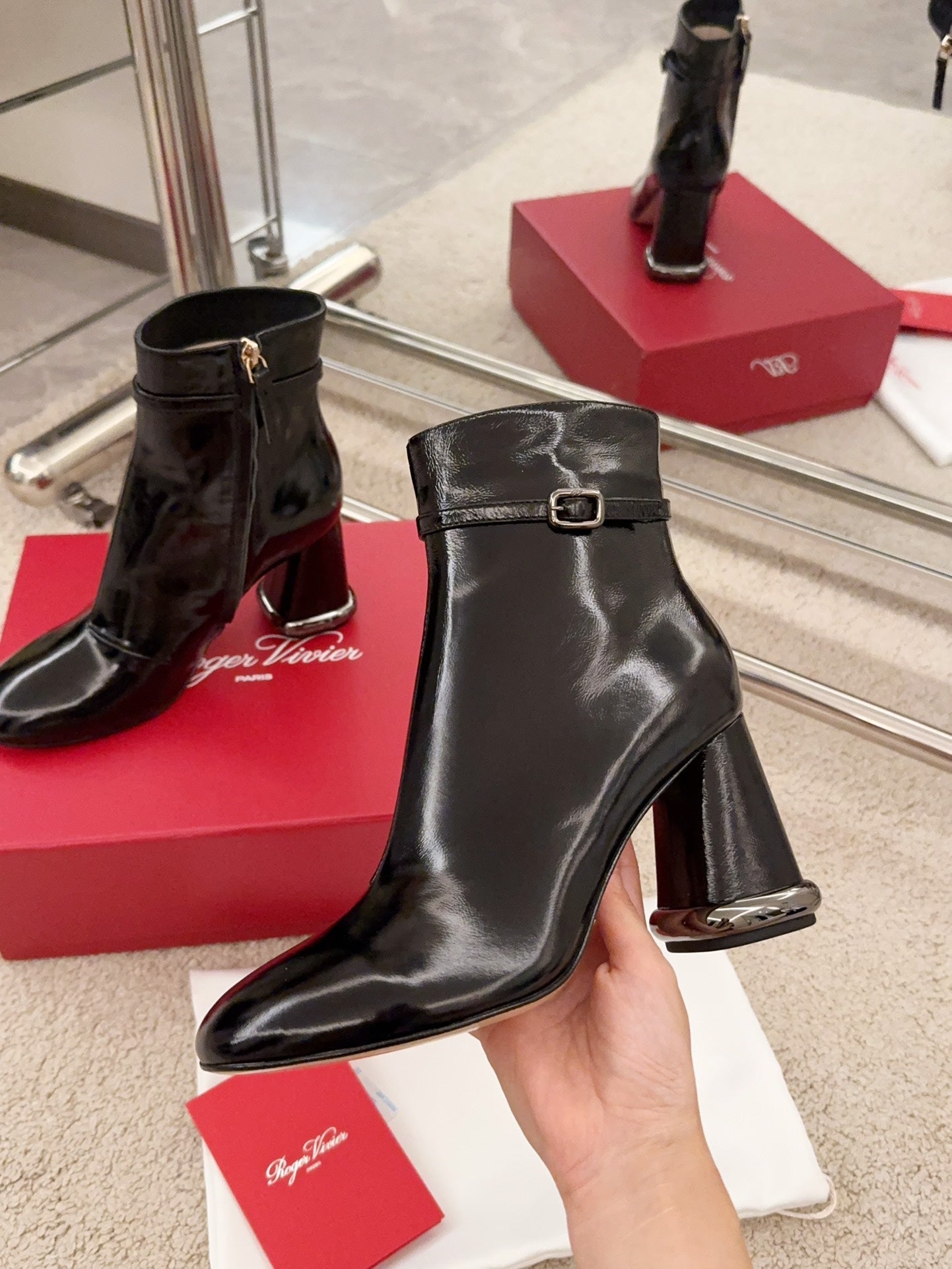 VIV' PODIUM BOOTIES IN BLACK LAMBSKIN - 34