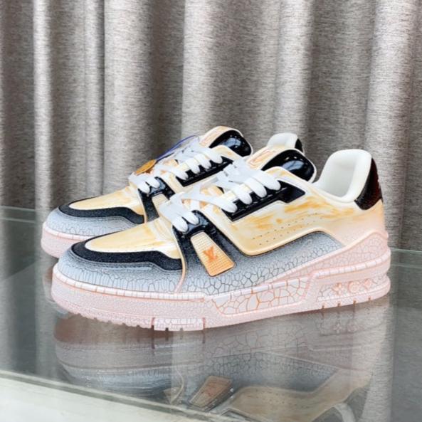 LV TRAINER SNEAKERS IN LIGHT ORANGE OMBRE MIX COLORFUL CALFSKIN - 35