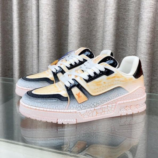 LV TRAINER SNEAKERS IN LIGHT ORANGE OMBRE MIX COLORFUL CALFSKIN - 35