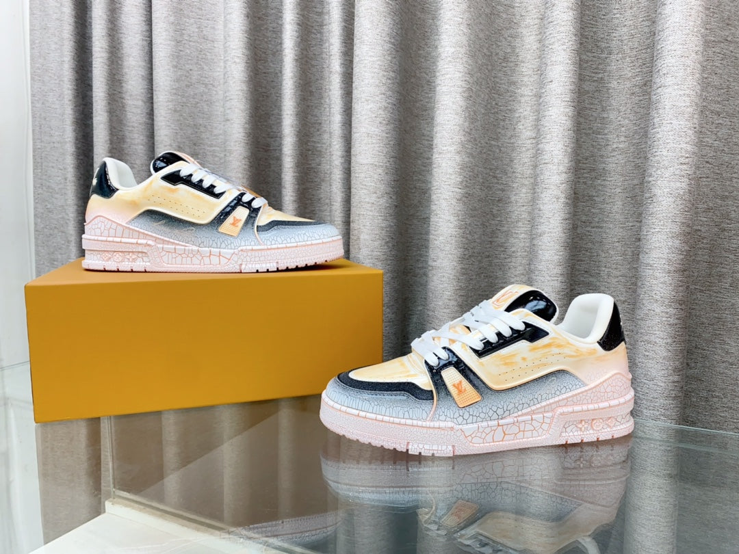 LV TRAINER SNEAKERS IN LIGHT ORANGE OMBRE MIX COLORFUL CALFSKIN - 35