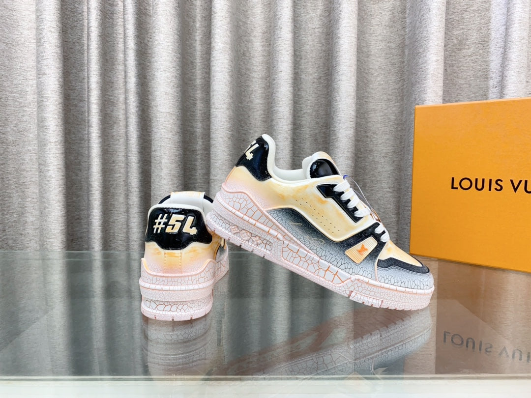 LV TRAINER SNEAKERS IN LIGHT ORANGE OMBRE MIX COLORFUL CALFSKIN - 35
