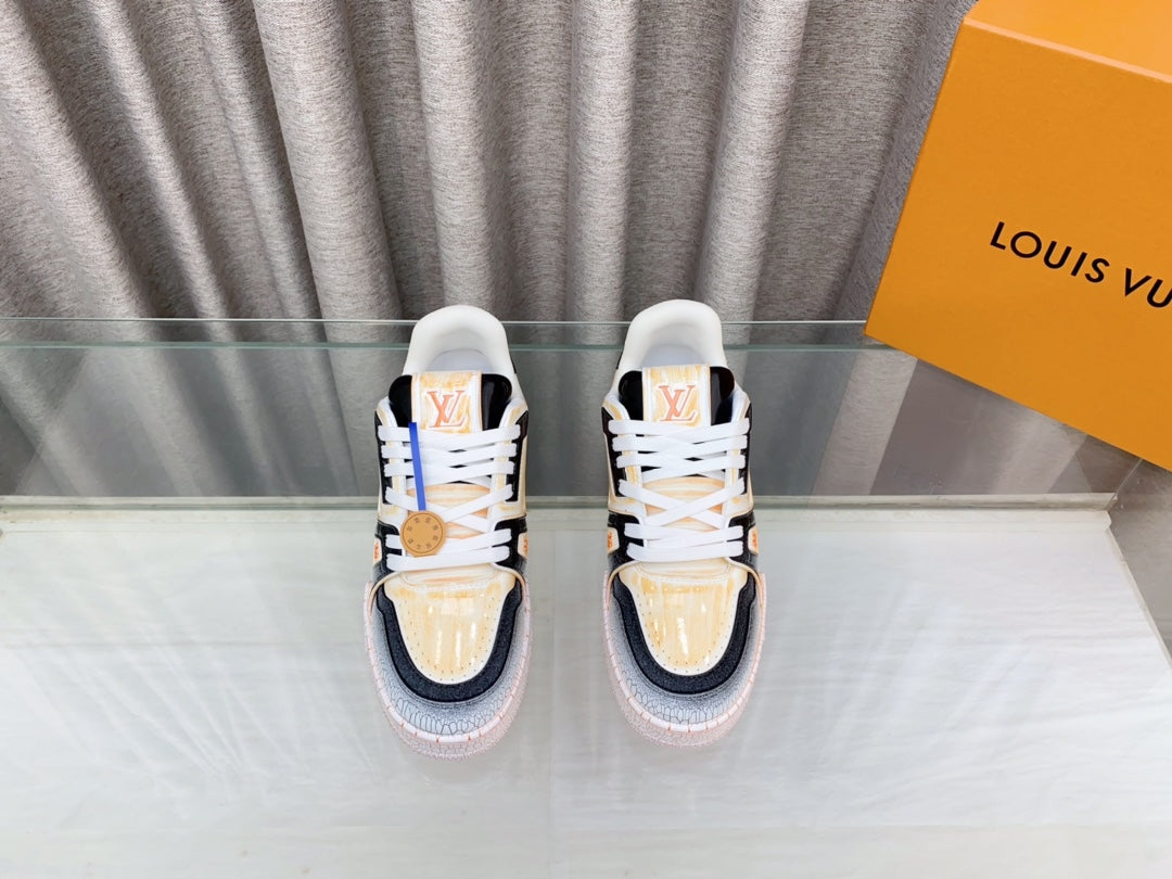 LV TRAINER SNEAKERS IN LIGHT ORANGE OMBRE MIX COLORFUL CALFSKIN - 35