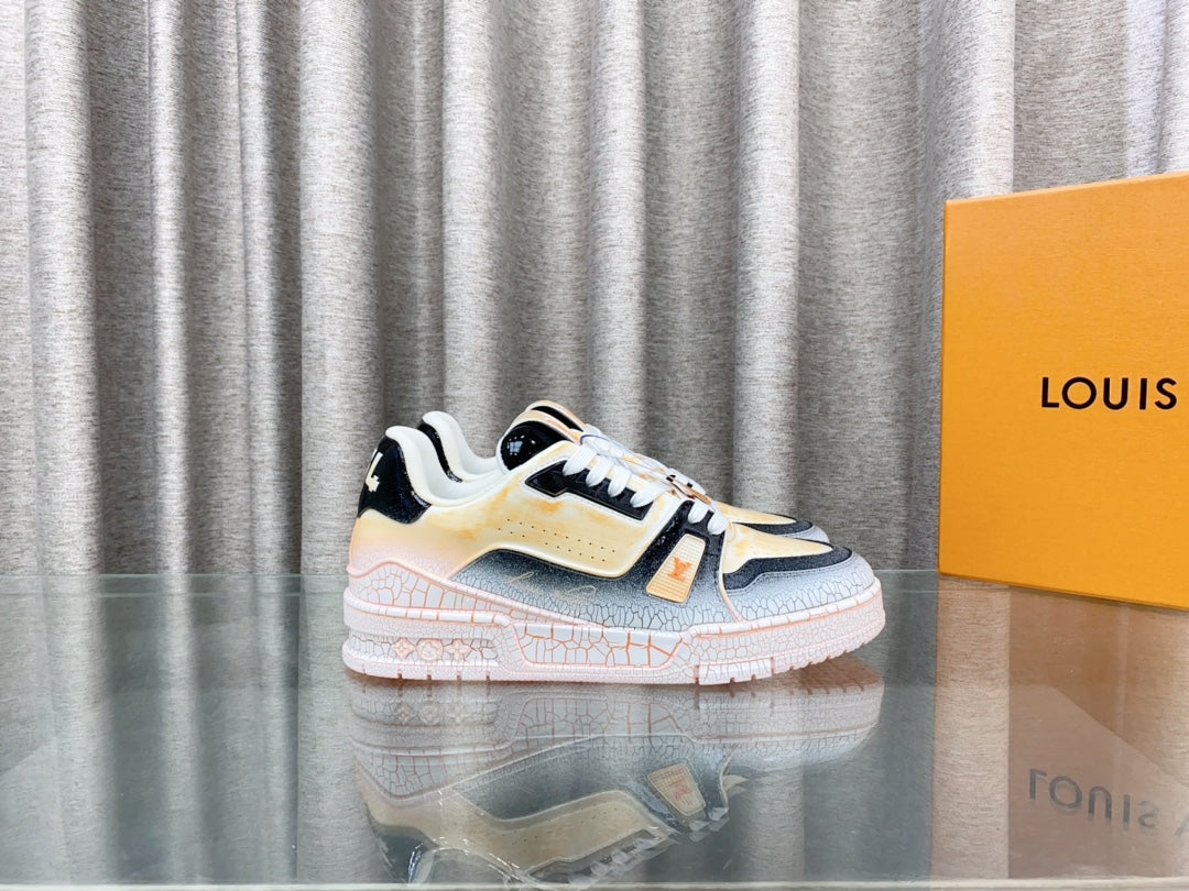 LV TRAINER SNEAKERS IN LIGHT ORANGE OMBRE MIX COLORFUL CALFSKIN - 35