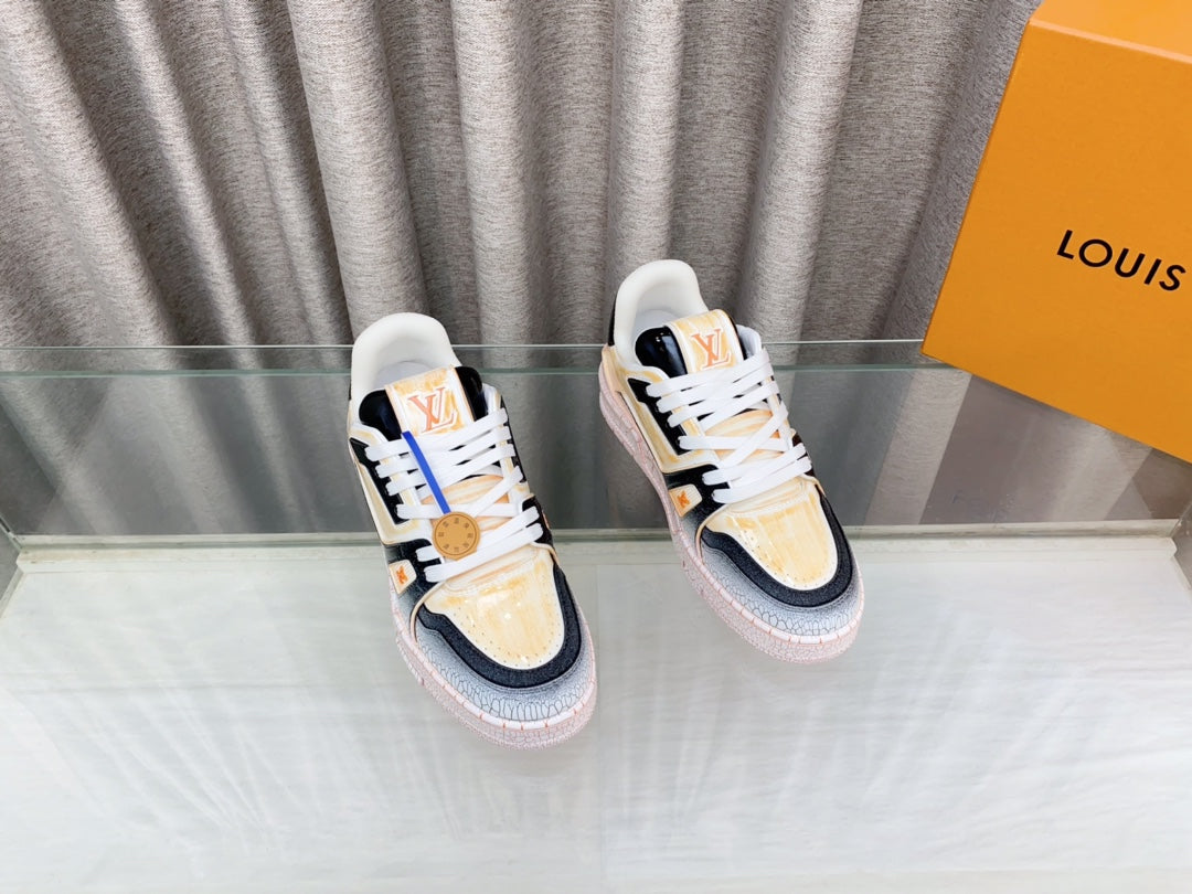 LV TRAINER SNEAKERS IN LIGHT ORANGE OMBRE MIX COLORFUL CALFSKIN - 35