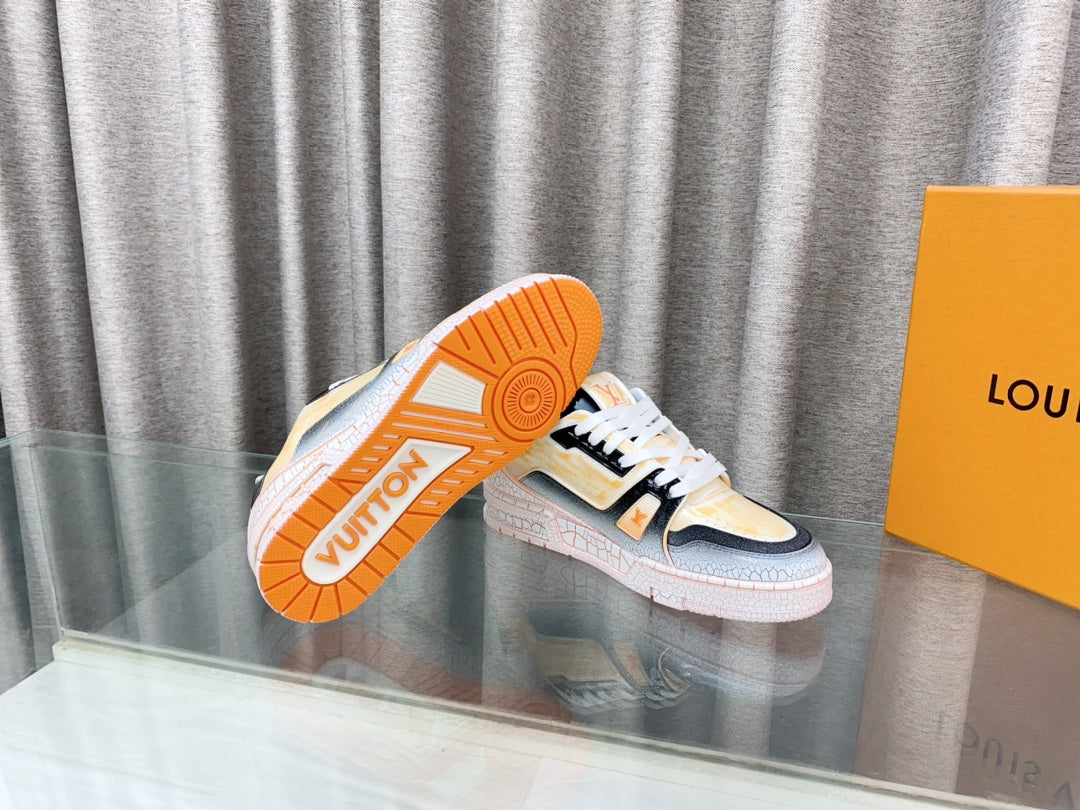 LV TRAINER SNEAKERS IN LIGHT ORANGE OMBRE MIX COLORFUL CALFSKIN - 35