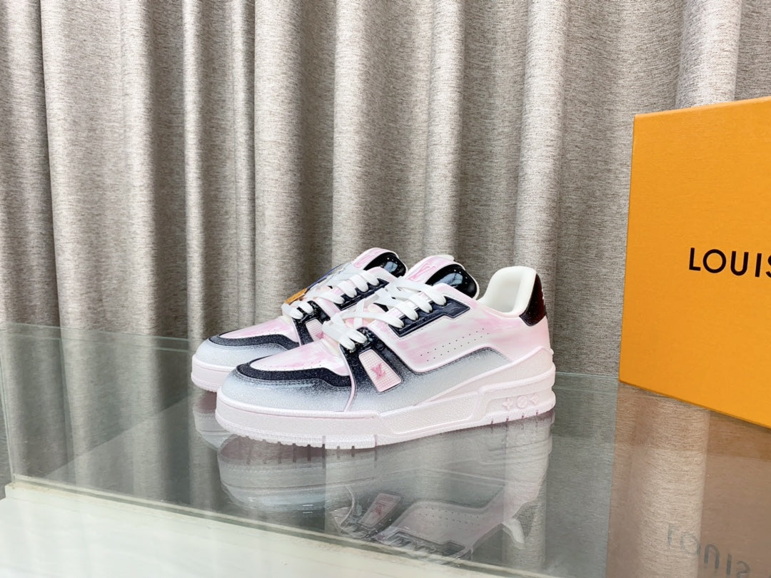 LV TRAINER SNEAKERS IN LIGHT PINK OMBRE MIX COLORFUL CALFSKIN - 35
