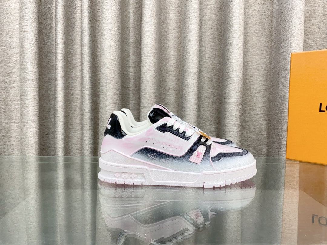 LV TRAINER SNEAKERS IN LIGHT PINK OMBRE MIX COLORFUL CALFSKIN - 35