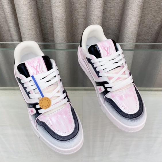 LV TRAINER SNEAKERS IN LIGHT PINK OMBRE MIX COLORFUL CALFSKIN - 35