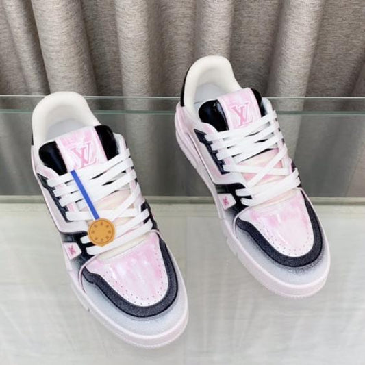 LV TRAINER SNEAKERS IN LIGHT PINK OMBRE MIX COLORFUL CALFSKIN - 35