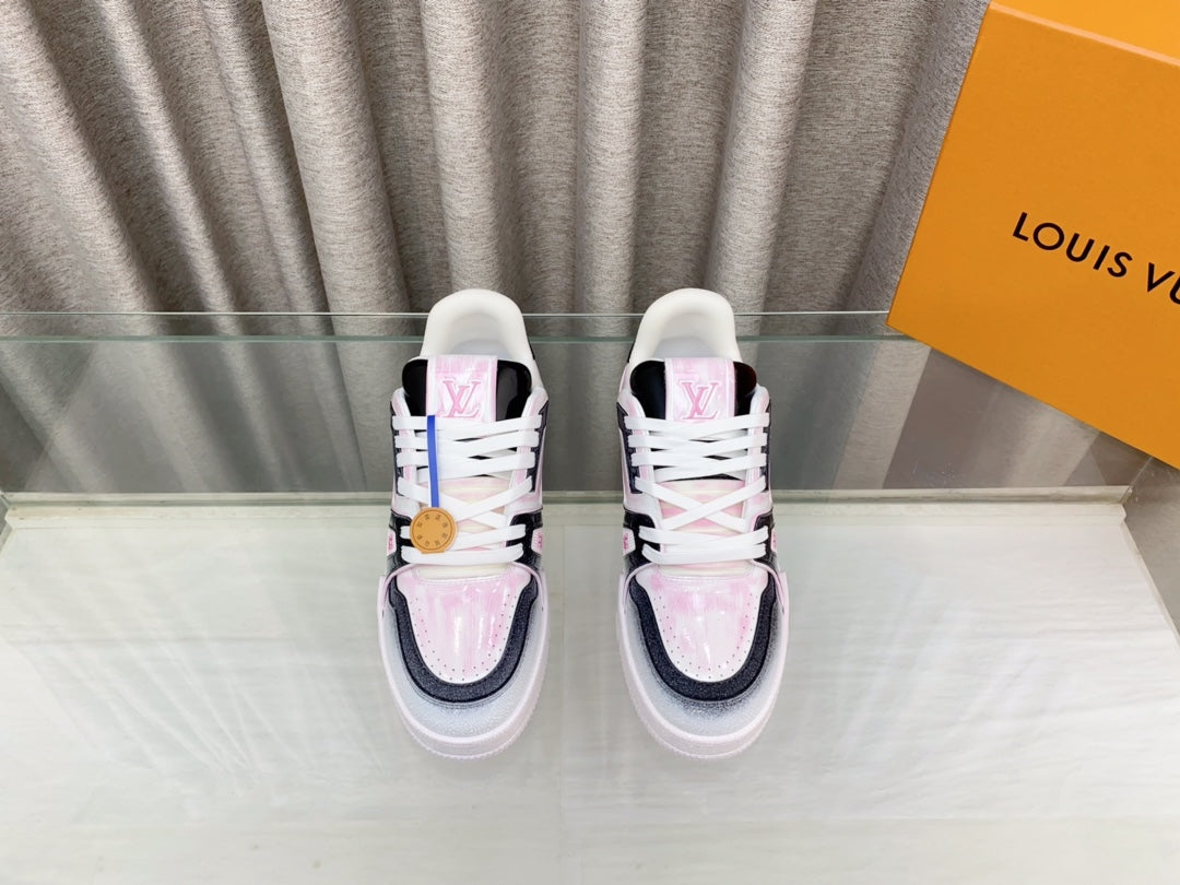 LV TRAINER SNEAKERS IN LIGHT PINK OMBRE MIX COLORFUL CALFSKIN - 35