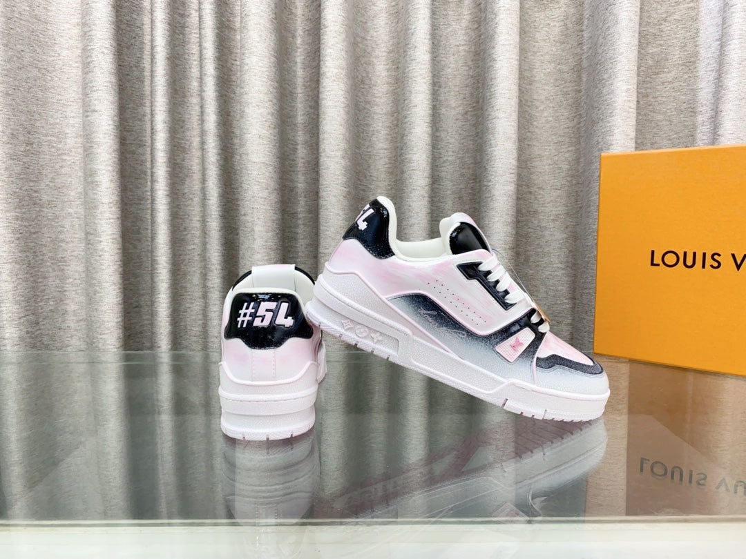 LV TRAINER SNEAKERS IN LIGHT PINK OMBRE MIX COLORFUL CALFSKIN - 35