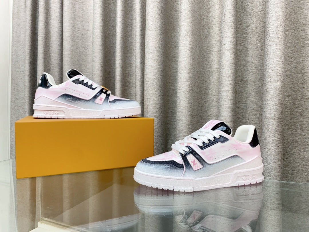 LV TRAINER SNEAKERS IN LIGHT PINK OMBRE MIX COLORFUL CALFSKIN - 35