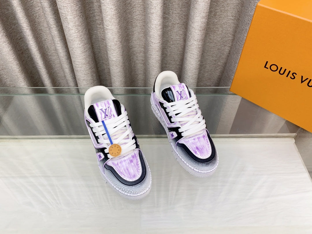 LV TRAINER SNEAKERS IN LIGHT PURPLE OMBRE MIX COLORFUL CALFSKIN - 35