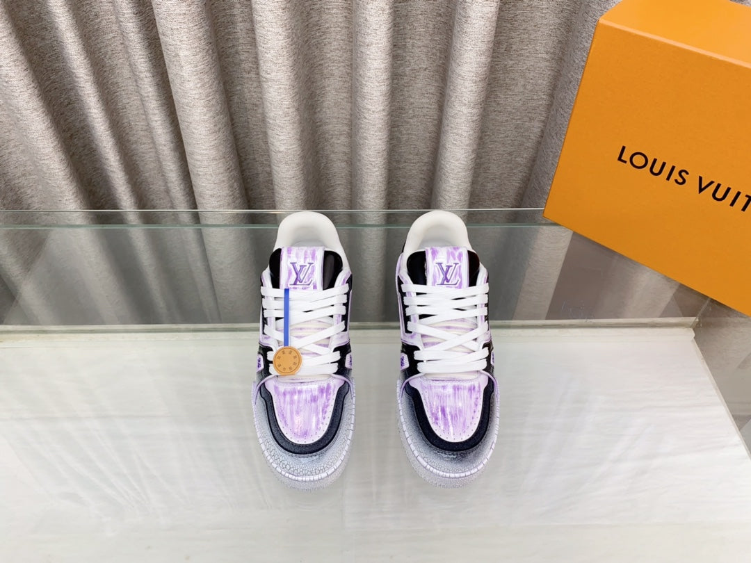 LV TRAINER SNEAKERS IN LIGHT PURPLE OMBRE MIX COLORFUL CALFSKIN - 35
