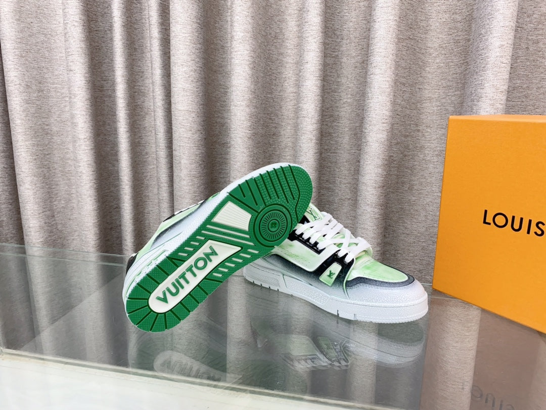 LV TRAINER SNEAKERS IN LIGHT GREEN OMBRE MIX COLORFUL CALFSKIN - 35