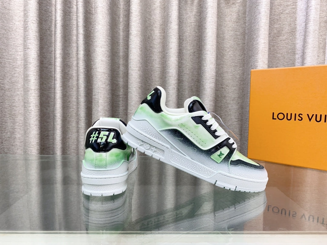 LV TRAINER SNEAKERS IN LIGHT GREEN OMBRE MIX COLORFUL CALFSKIN - 35