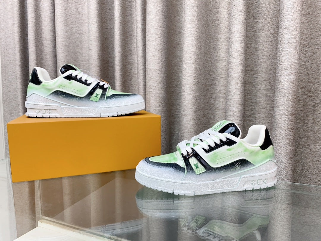 LV TRAINER SNEAKERS IN LIGHT GREEN OMBRE MIX COLORFUL CALFSKIN - 35