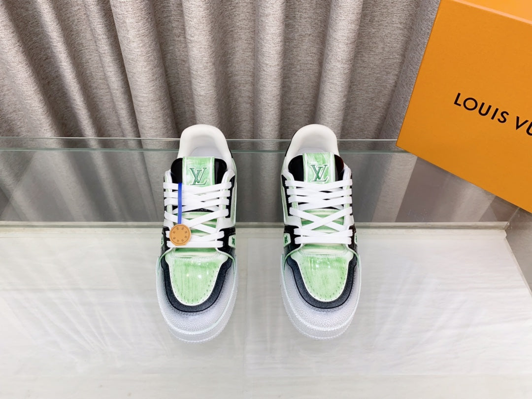 LV TRAINER SNEAKERS IN LIGHT GREEN OMBRE MIX COLORFUL CALFSKIN - 35
