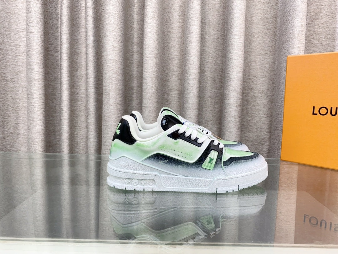 LV TRAINER SNEAKERS IN LIGHT GREEN OMBRE MIX COLORFUL CALFSKIN - 35